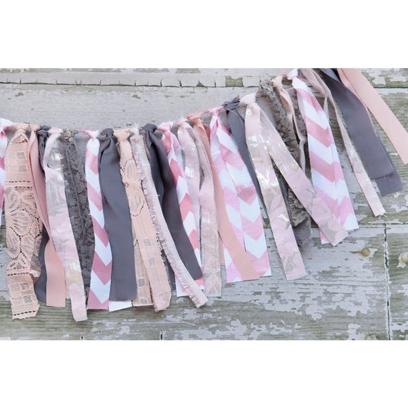 Pink Chevron Fabric GARLAND Handmade Rag Bunting Wall Boho Party Photo Backdrop - Picture 1 of 5